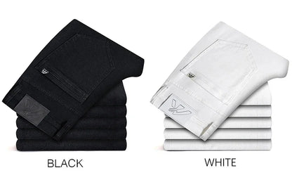 White Summer Men's Slim Jeans Classic Business Fashion High Quality Cotton Stretch Denim Pants Brand Trousers