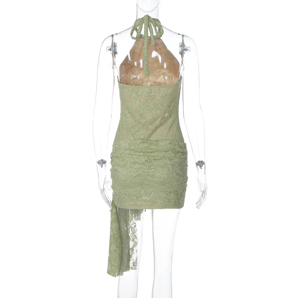 Women Fashion Halter Sleeveless Sexy Backless Patchwork Lace Bandage Sexy Mini Dress Summer Outfit Party Beach Vacation