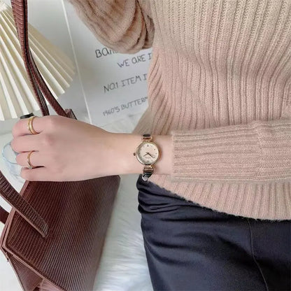 Simple Women's Watches Small Round Ladies Bracelet Watch PU Leather Thin Retro Quartz Wristwatch for Women Girls Gifts