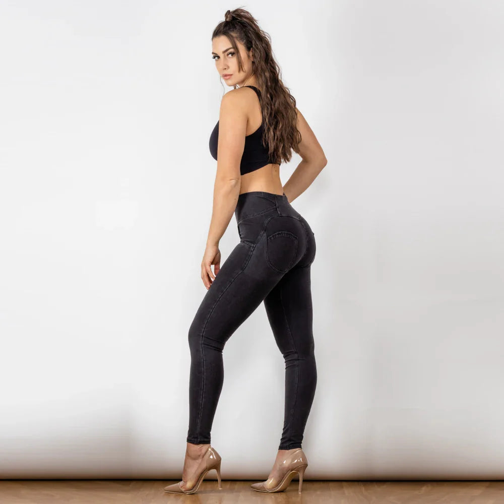 Jeans Black Skinny Women Stretchable Jeans Slimming Jeggings Streetwear With Three Buttons