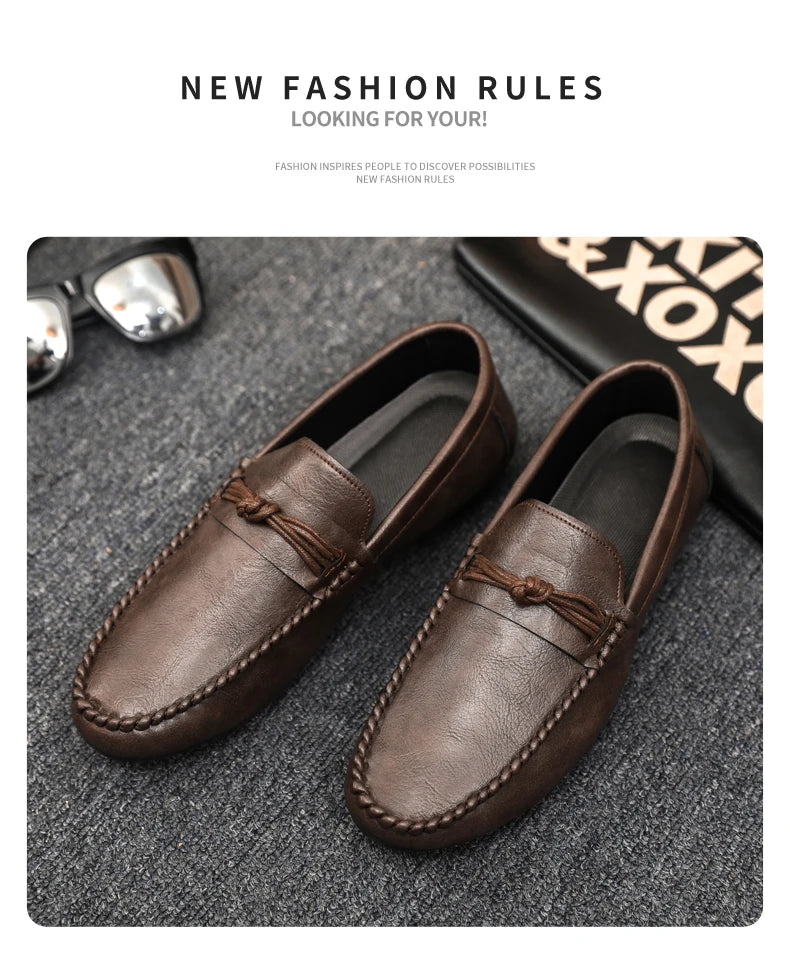 Classic Black Men's Leather Loafers Big Size 46 Slip on Shoes Man Office Shoes Comfortable Soft Flat Casual Shoes For Men