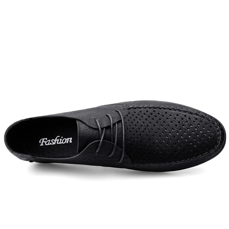 Summer Hollow Out Leather Shoes Men Luxury Italian Men Casual Handmade Moccasins Designer Breathable Boat Shoes