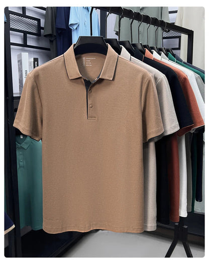 High quality 100% cotton solid color short sleeve polo shirt unique button men summer breathable comfort texture lapel T-shirt