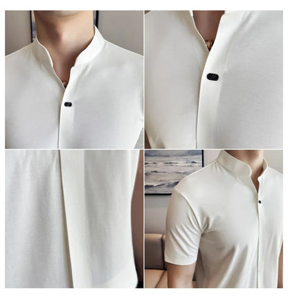 Men's High Elastic V-neck Polo Shirt, Thin Short-sleeve T-shirt, Business Casual Men's Top, 2024 High Quality, M-4XL.