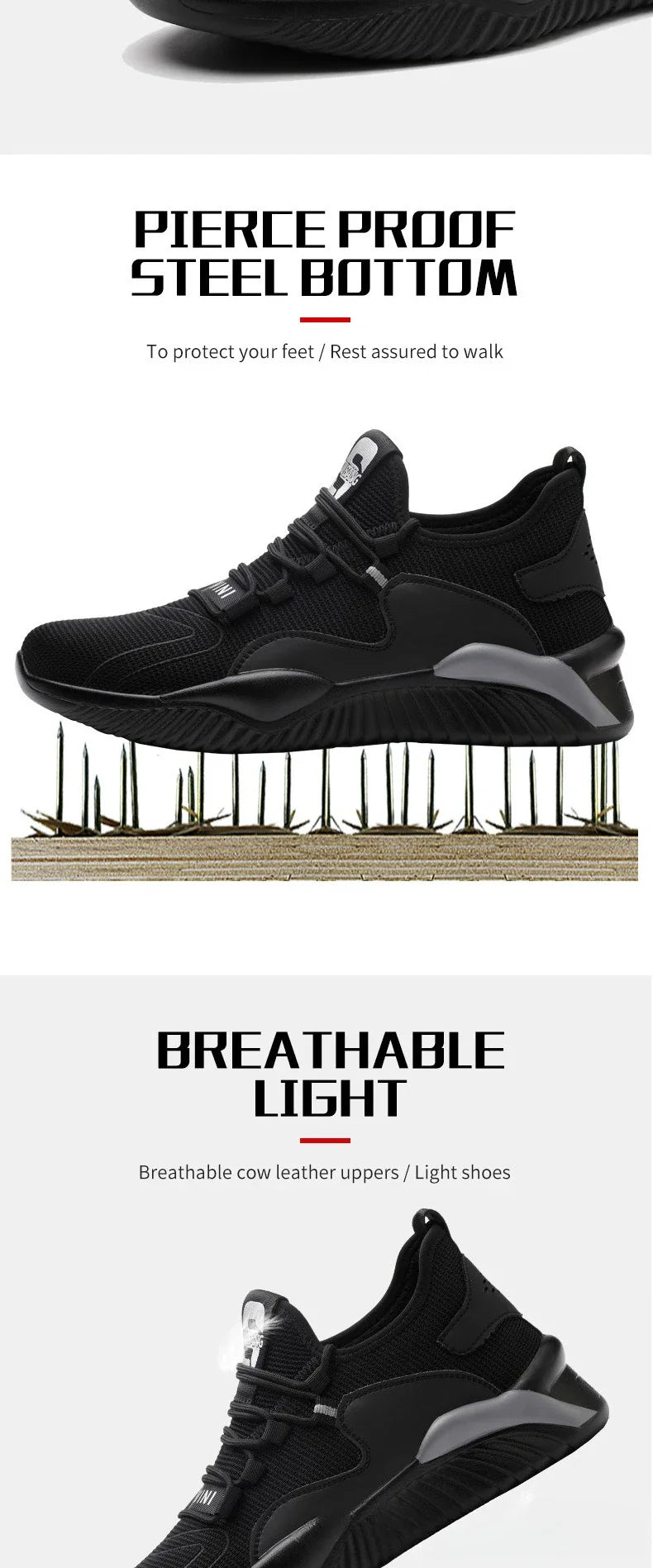 Lightweight All-Day Comfort Safety Shoes - Soft Sole Fashion Casual Work Sneakers for Long Standing-Fatigue Protective Footwear