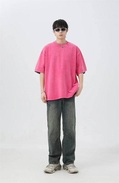 Japanese Korean Style Stir Fried Snowflake Washed T-Shirts Men Women Cotton Heavyweight Summer Hip Hop Streetwears Short Sleeved