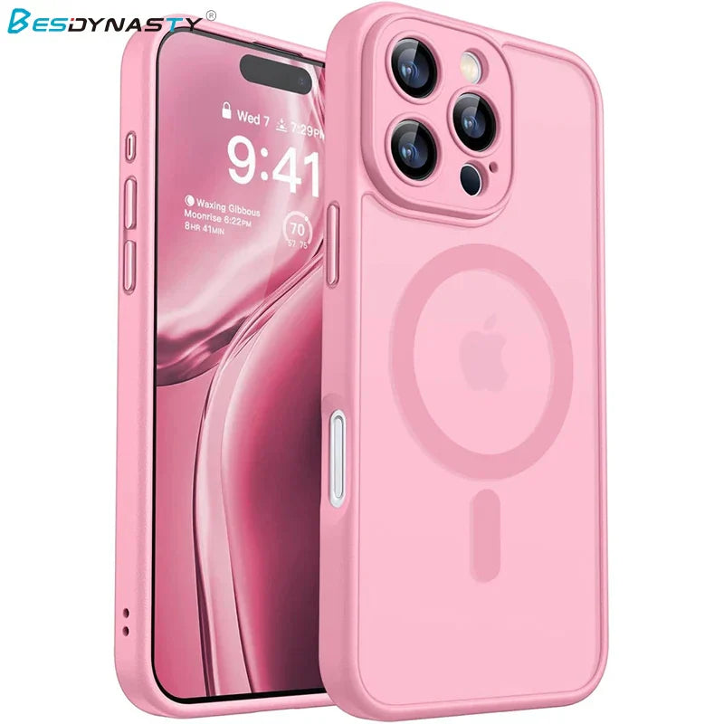 Magnetic Luxury Armor Shockproof Case For iPhone 17 Air 16 15 14 13 Pro Max For Wireless Charge Matte Translucent Cover