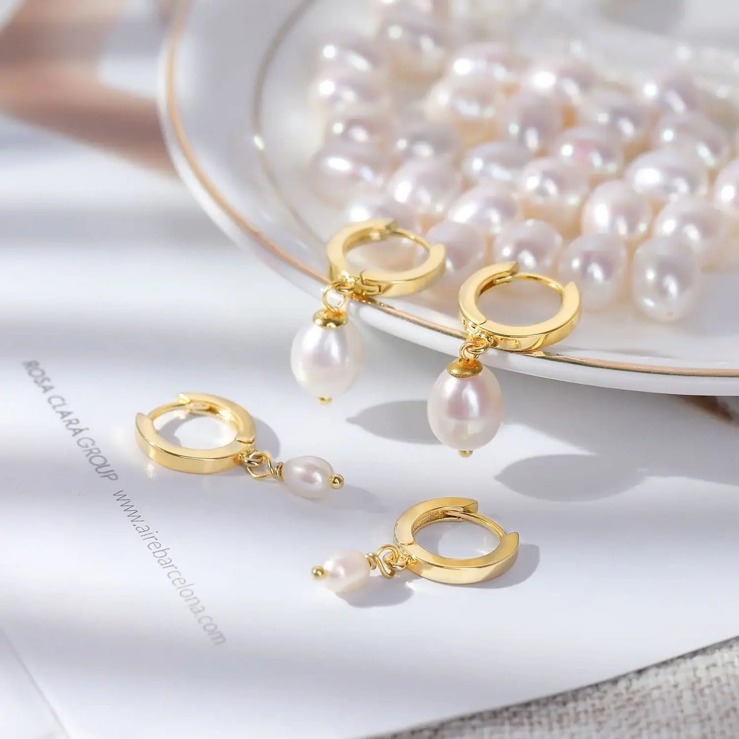 Women Pearl Dangle Earrings 14K Gold Plated Hoops Fresh Water Pearl Earring With 925 Sterling Silver Post Popular Jewelry