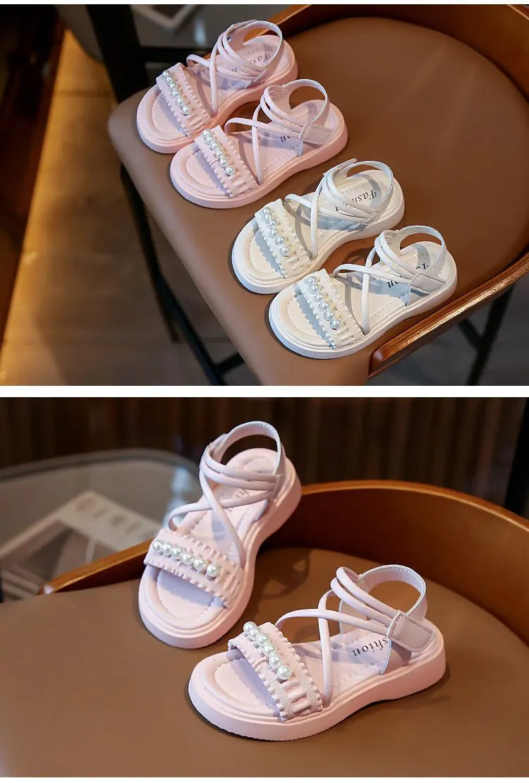 Girls' sandals 2026 Summer new little girl fashion Big Children's Beach Shoes Children's sandals Pearl Princess shoes for kids