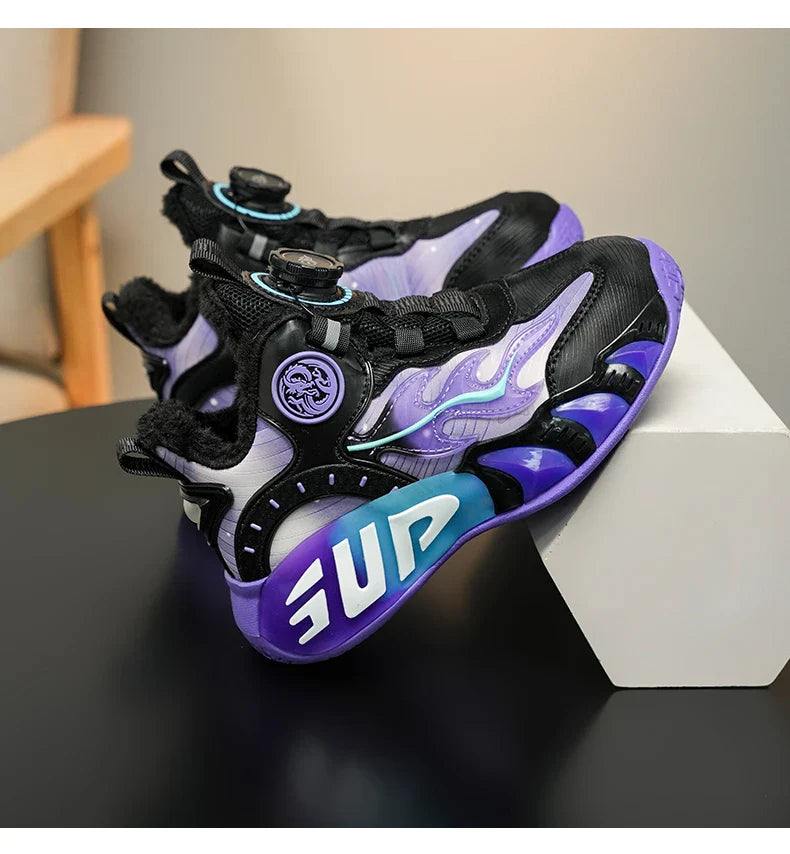 New autumn/winter 2025 children's basketball shoes with waterproof leather surface and training sports shoes for boys and girls