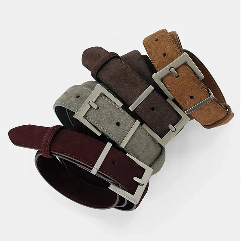 New Luxury Double Genuine Leather Belt for Women Jeans Casual Dress Square Alloy Buckle Ladies Trendy Belts Fashion Waistband