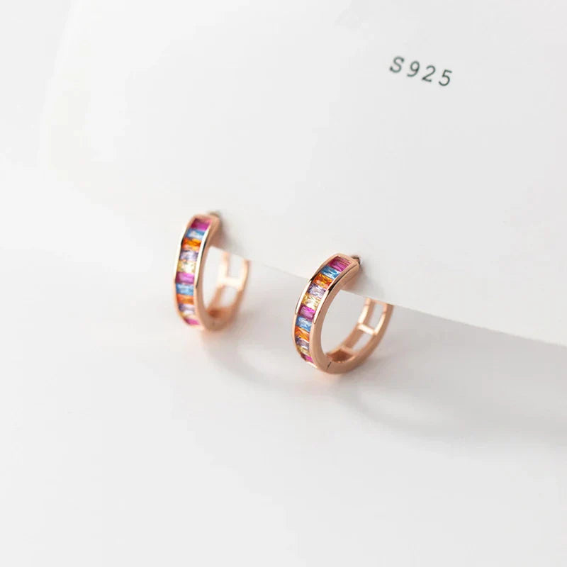 925 Sterling Silver Fashion European Colored Zircon Circle Huggies Hoop Earrings for Women Elegant Gold Wedding Jewelry