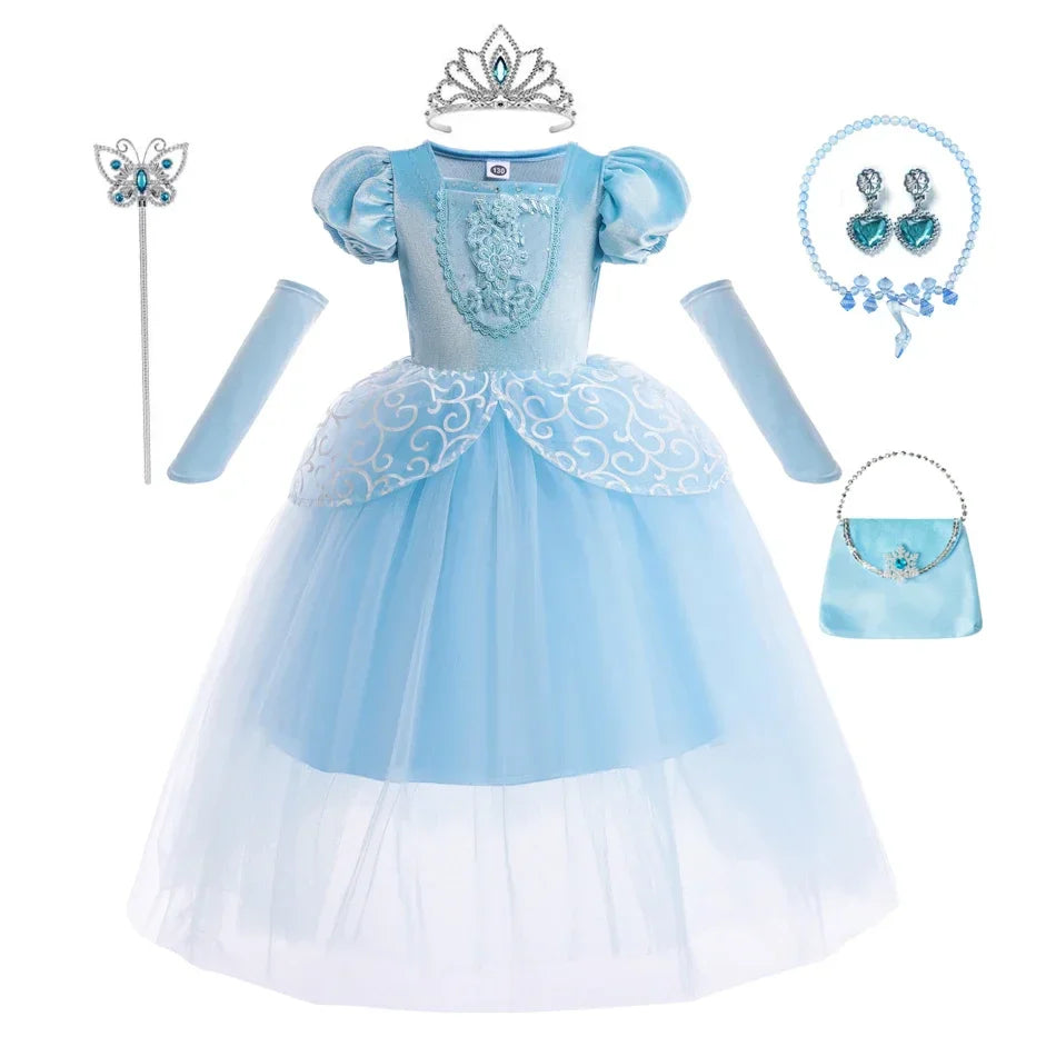 Girls Cinderella Cosplay Costume For Children Baby Girl Kids Halloween Birthday Party Dress Princess Costume