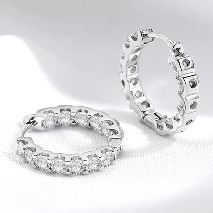 18k Plated Total 2.6CT Full Moissanite Hoop Earring for Women Sparkling Wedding Party Earring 925 Sterling Silver Jewelry