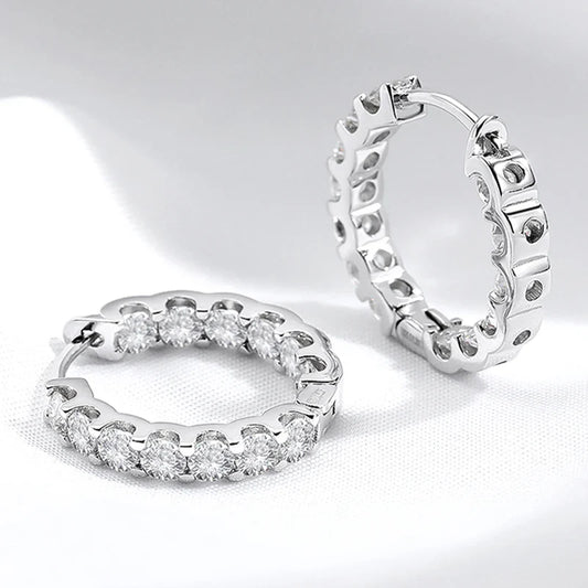 18k Plated Total 2.6CT Full Moissanite Hoop Earring for Women Sparkling Wedding Party Earring 925 Sterling Silver Jewelry