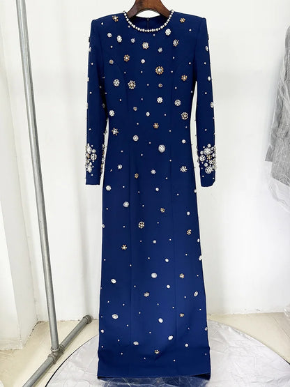 Newest Fashion 2026 Designer Party Vestido Women's Formal Long Sleeve Luxurious Beaded Long Maxi Dress