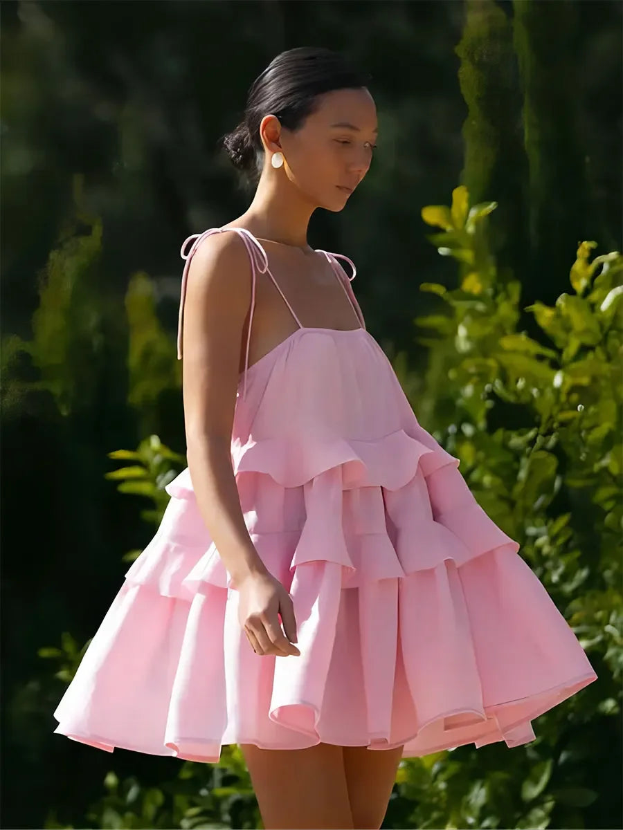 Loose White 100% Cotton Women's Dress Summer Strap Sleeveless Mini Dresses Classic Ruffle Female Beach Dress