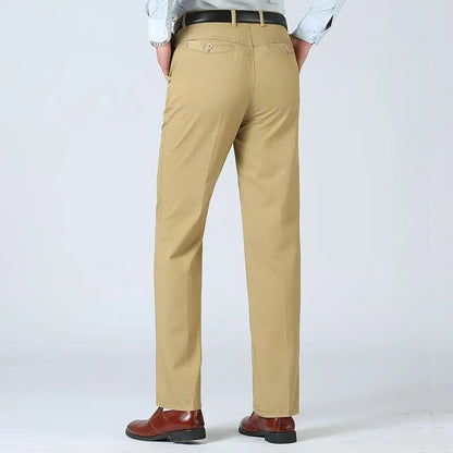 Summer Thin 100% Cotton Pants Mens Autumn Thick Suit Pant Slacks High Waist Straight Loose Bland Solid Business Casual Pants
