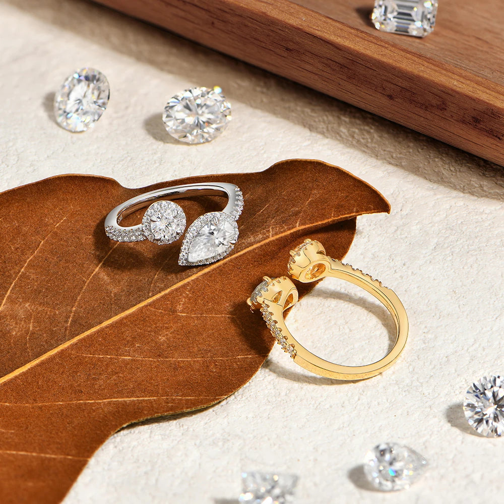 Luxury Pear Cut Moissanite Open Rings For Women Real s925 Silver Two Stone Engagement Band Bridal Promise Jewelry Gifts