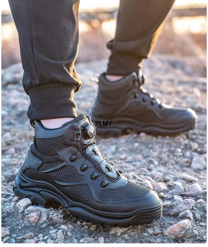 Construction Work Boots Men Steel Toe Safety Shoes Rotated Button Anti-smash Puncture Proof Sneakers Man High Top Security Boot