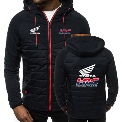 Comfortable Jacket Slim Coat Men's New Seven-color Cotton-padded racing Print Patchwork Hoodies