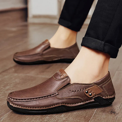 Men’s leather loafers slip-on soft sole business casual driving shoes brown