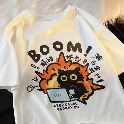 Funny Fashion Women T Shirt Cat Printed T-Shirt Casual Short Sleeve Couples T-Shirt Funny Cat Streetwear Female Top Tee