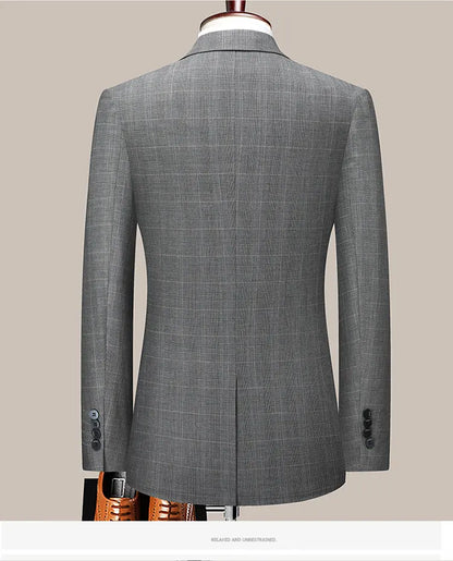 Suits (blazer+ Pants) Men Fashion Business Casual Solid Color Korean Version Slim-fit Plaid Gentleman Wedding Work S-5XL