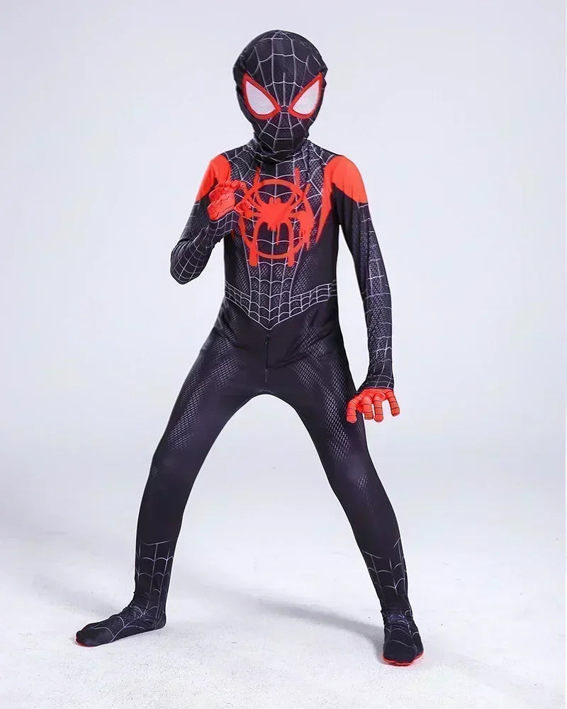 For Kids Hot Toys Anime Spiderman Costume Mask Cosplay Spider Man Miles Morales Jumpsuit Bodysuit Halloween Costumes