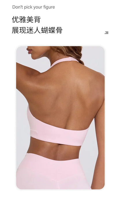 Women's Yoga Suits Quick Drying Leggings Gym Shorts Nude Hanging Neck Bra Running Gym Exercise Sets