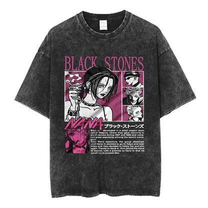 Nana Osaki Japanese Anime Vintage Washed T-shirt Men's Women Clothing Harajuku Short Sleeve T-shirts 100% Cotton Casual T Shirts