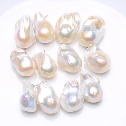 Natural Freshwater Pearl 925 Sterling Silver Large Baroque Pearl Stud Earrings 15-25mm INS Fine Jewelry  Gifts for Women  EA