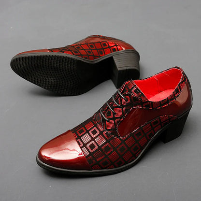 Men's High-heeled Leather Shoes Fashion Red Wedding Dresses Shoes For Men Luxury Formal Shoes Man zapatos de vestir