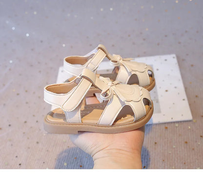 Girls Summer Sandals Toe-covered Anti-kick 2025 Brand New Children Flat Sandals Princess INS Hot Trend Toddler Clog Shoes I03055