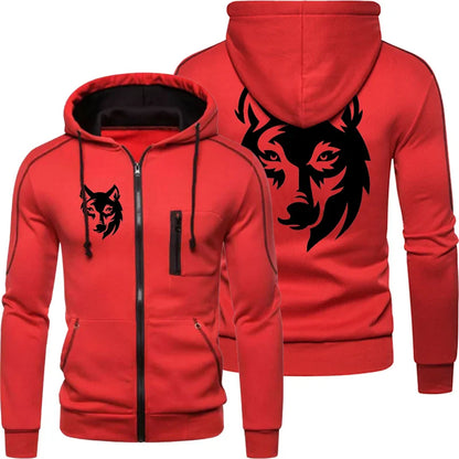 Men's Sweatshirt Long Sleeve Jacket Hoodie Zipper Closure Jacket Men's Hoodie Funny Wolf Printed Fall and Winter Jacket
