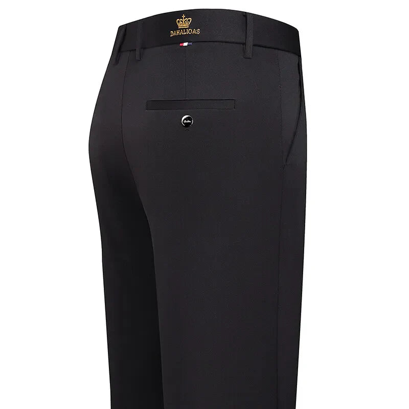 Classic Fit Male Pants Flat Front Casual Pants Stretch Performance Golf Pants Straight Leg Men's Wrinkle Resistant Trousers