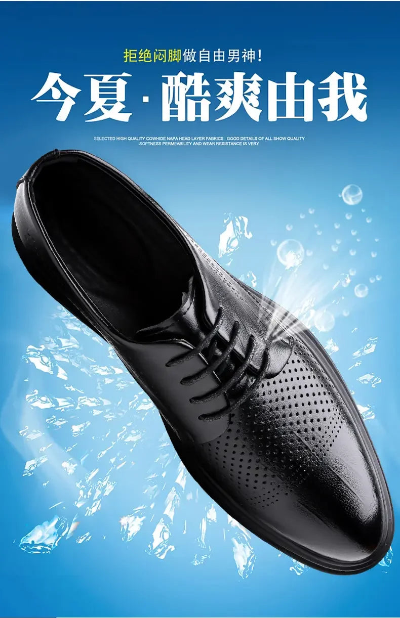 Men's 6cm/8cm Height Increase Breathable Hollow Out Oxford Dress Shoes Leather Formal Business Wedding Groom Shoes for Summer