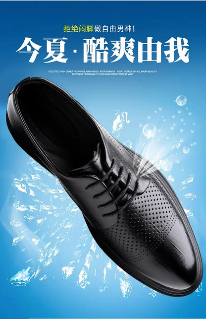 Men's 6cm/8cm Height Increase Breathable Hollow Out Oxford Dress Shoes Leather Formal Business Wedding Groom Shoes for Summer