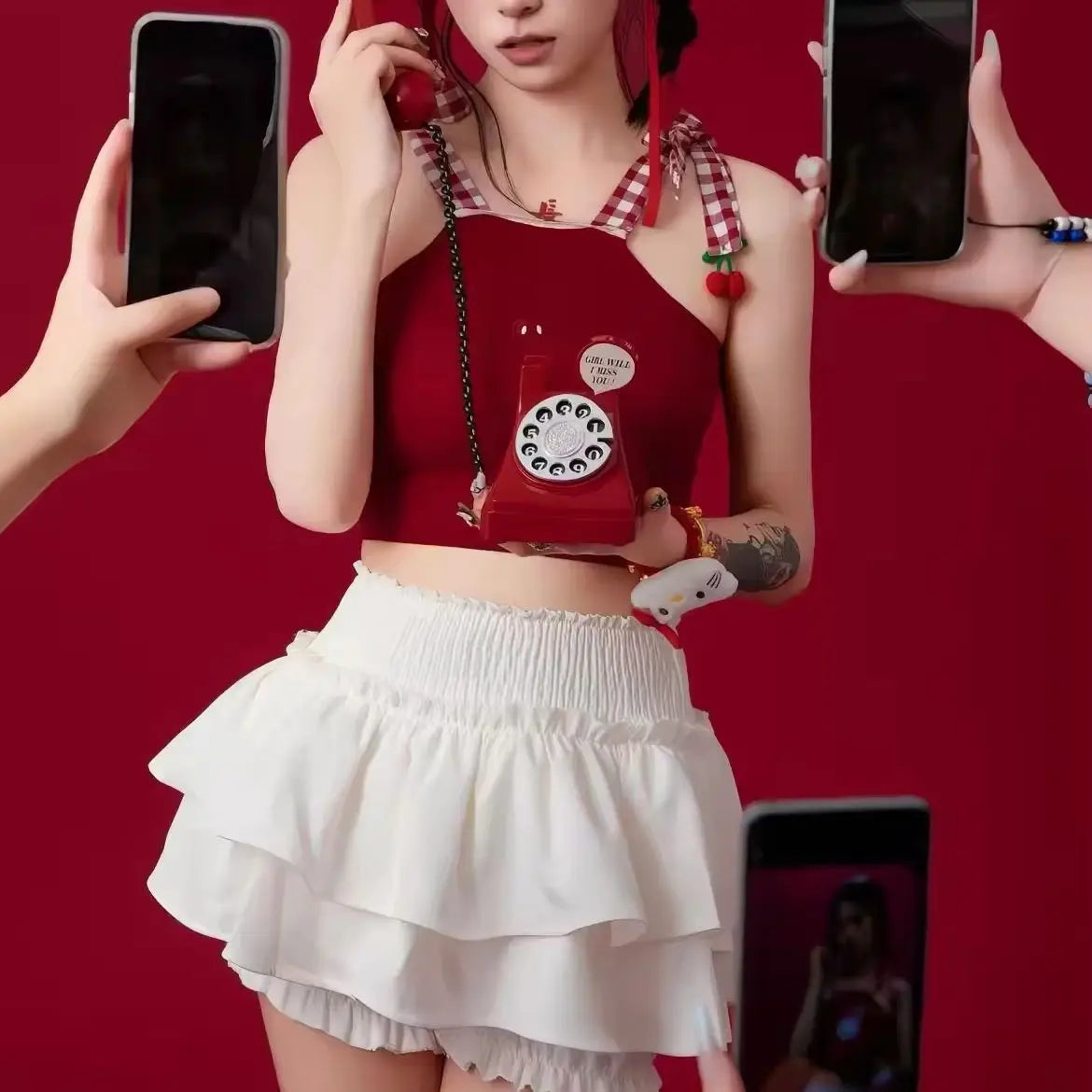 Korean Fashion Mini Skirt Women Elastic High Waist Ruffle Layered Balletcore Sexy Cute Lolita Y2K Short Skirt