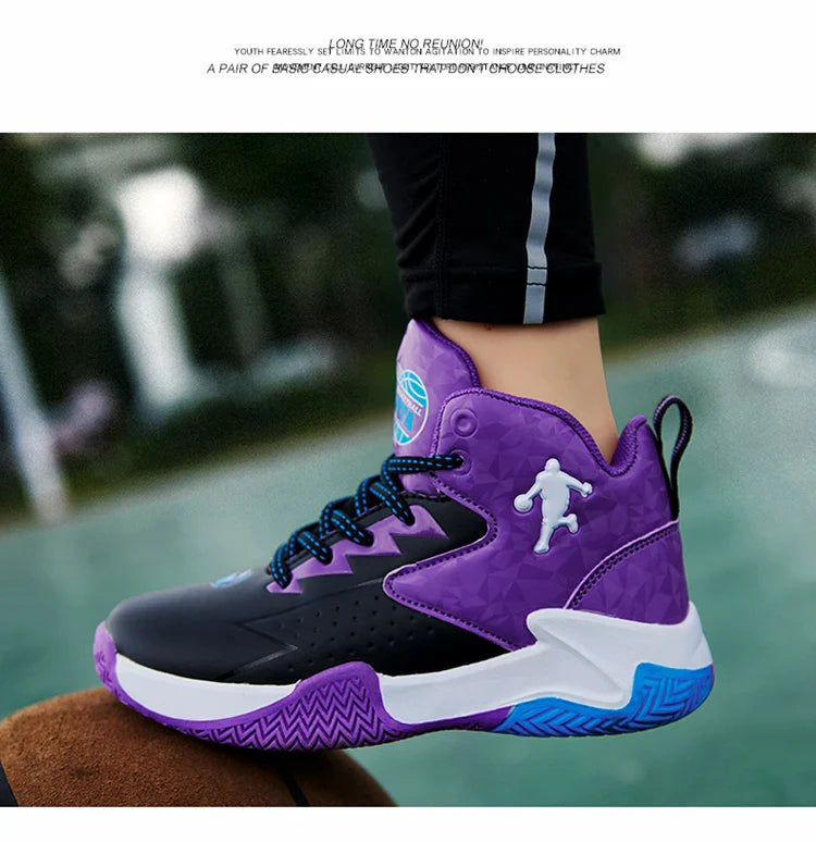 Fashion Brand Basketball Shoes Boy Kid Trainers Non-slip Children's Sports Shoes Outdoor Leather Basketball Sneakers Kids Girls