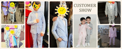 Boys Suit Wedding Ring Bearer Outfit Kids Suit Set Plaid Striped Blazer Suit Pants Bow Tie Pink Suit 2-14Years