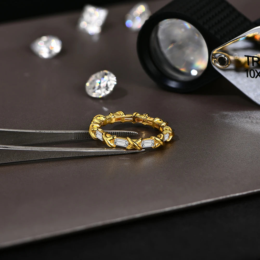 Moissanite Diamond Rings for Women Men D VVS1 Color Rectangle Cut S925 Sterling Silver Stackable Rings Wedding  Jewelry