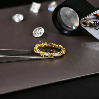 Moissanite Diamond Rings for Women Men D VVS1 Color Rectangle Cut S925 Sterling Silver Stackable Rings Wedding  Jewelry