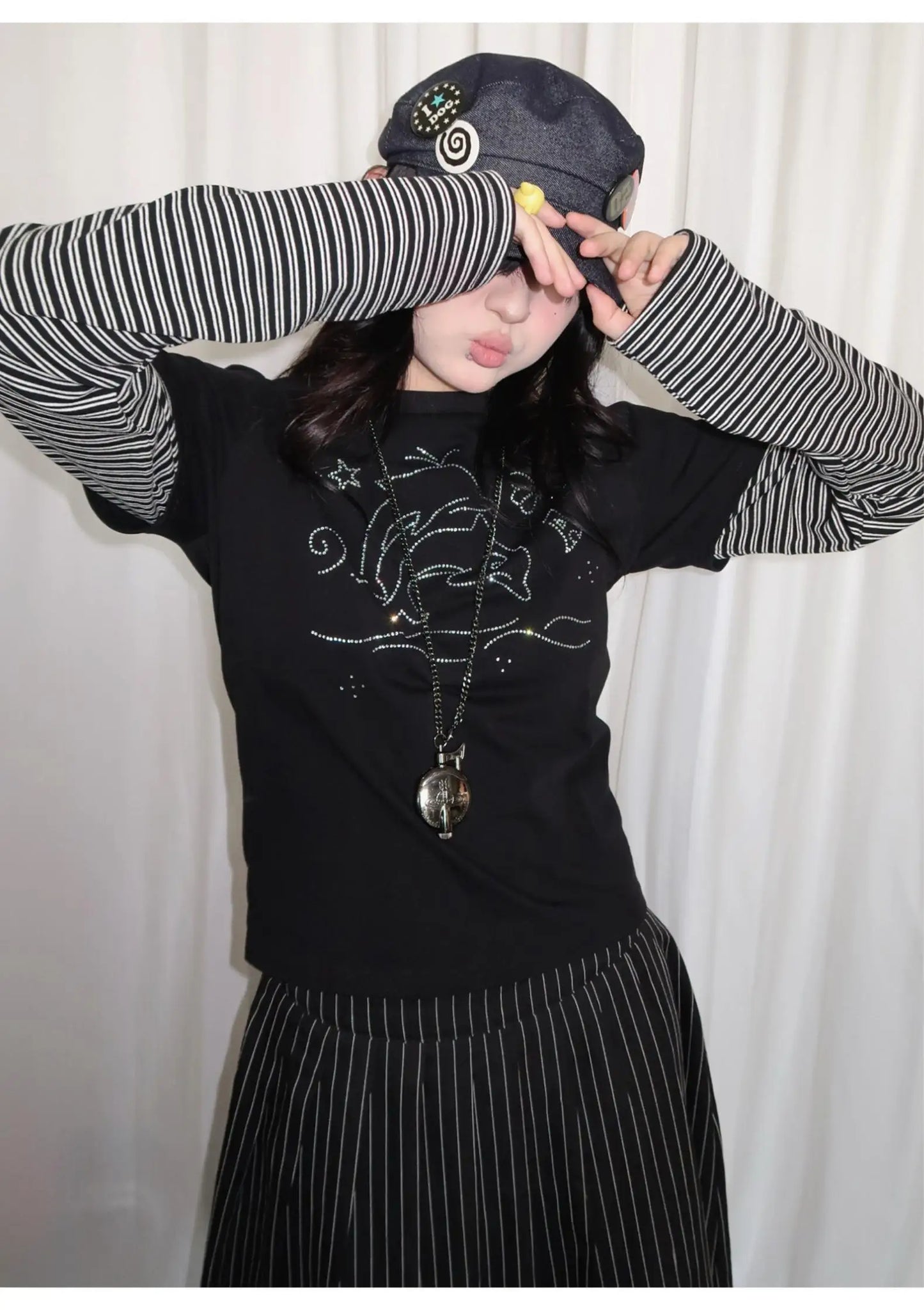 Y2k Vintage T-shirt Women Long Sleeve Patchwork Japanese 2000s Grunge Tops Streetwear American Retro Print Graphic Tops