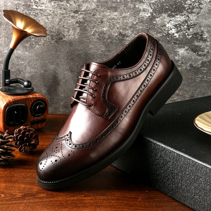 Vintage Brogue Derby Shoes Full Grain Leather Business Party Dress Shoes for Men