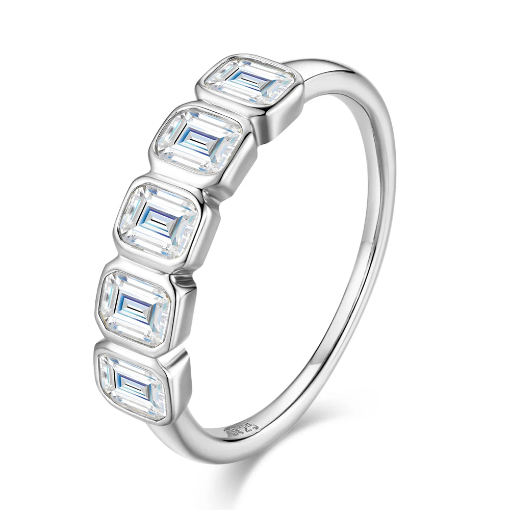 5-Stone Emerald Cut Moissanite Wedding Ring for Women 2.5ct D Color Lab-Grown Gemstone S925 Silver Plated 18K Gold Ring