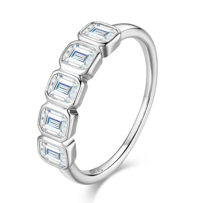 5-Stone Emerald Cut Moissanite Wedding Ring for Women 2.5ct D Color Lab-Grown Gemstone S925 Silver Plated 18K Gold Ring
