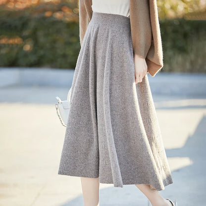 Autumn And Winter High Waist 100% Pure Wool Skirt Female Slim Long Knitted Wool Skirt Loose Wearing A-Line Skirt