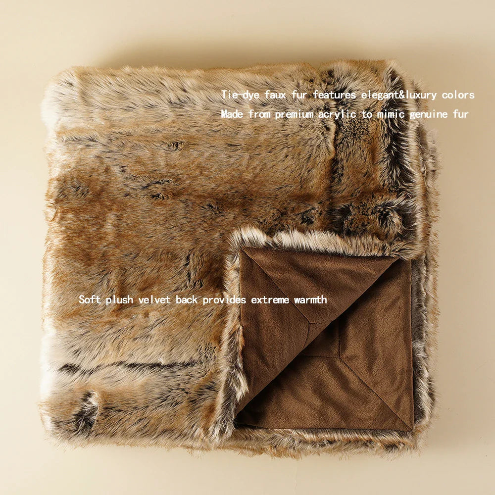 Faux Fur Blanket Luxury Fluffy Plaid Throw Blanket Winter Thick Warm Sofa Blanket Plush Fur Throws for Bed Bedroom Decor
