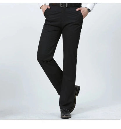 Mens 100% Cotton Summer Thin Pants Autumn Suit Pant Slacks High Waist Straight Loose Bland Solid Business Casual Pants Gozbkf